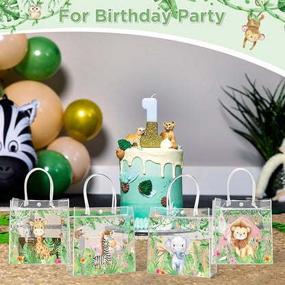 Aliceset 20 Pcs Jungle Safari Animals Party Goodie Bags with Handles Safari Animals Party Candy Bags Wilds Zoo Themed Favors for Birthday Baby Shower Decoration Supplies, 8x8x3.15 Inch