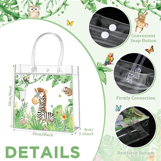 Aliceset 20 Pcs Jungle Safari Animals Party Goodie Bags with Handles Safari Animals Party Candy Bags Wilds Zoo Themed Favors for Birthday Baby Shower Decoration Supplies, 8x8x3.15 Inch