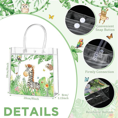 Aliceset 20 Pcs Jungle Safari Animals Party Goodie Bags with Handles Safari Animals Party Candy Bags Wilds Zoo Themed Favors for Birthday Baby Shower Decoration Supplies, 8x8x3.15 Inch