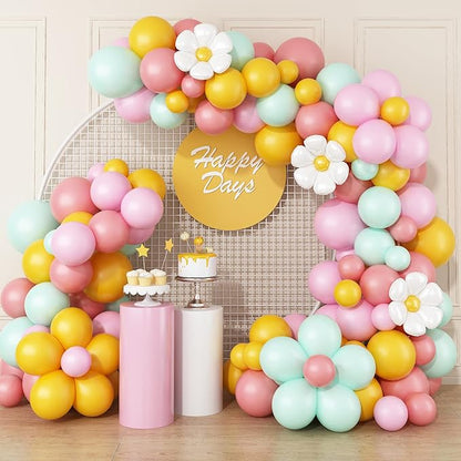 Daisy Balloon Garland Arch Kit,Retro Yellow Pink Green Hippie Boho Balloons Garland Daisy Flower Balloons For Birthday Baby Shower Bridal Wedding Groovy Daisy Party Decorations