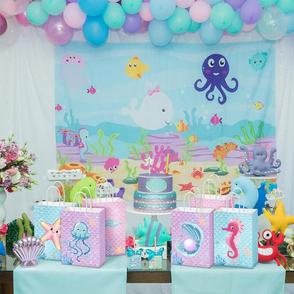 Outus 24 Pcs Mermaid Birthday Party Favor Bags Mermaid Gift Goodie Treat Candy Bags Under the Sea Gift Wrap for Kids Princess Baby Shower Party Supplies