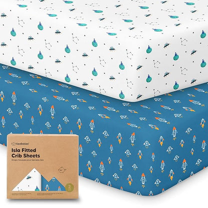 KeaBabies 2-Pack Baby Crib Sheets for Boys, Girls - 52x28 Viscose Derived from Bamboo Toddler Bed Sheets Neutral, Fitted Crib Mattress Cover for Standard Baby Bedding, Soft & Cozy (Space Quest)
