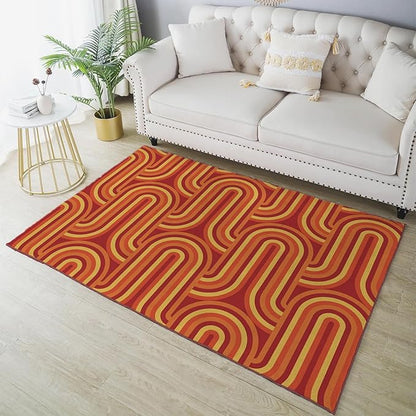 Ansouyi Red and Orange Non-Slip 5x7 ft Area Rugs, Washable Rug Carpet for Living Room, 70s Retro Modern Groovy Home Decor Rugs for Game Room Classroom Bedroom Dining Kindergarten Room