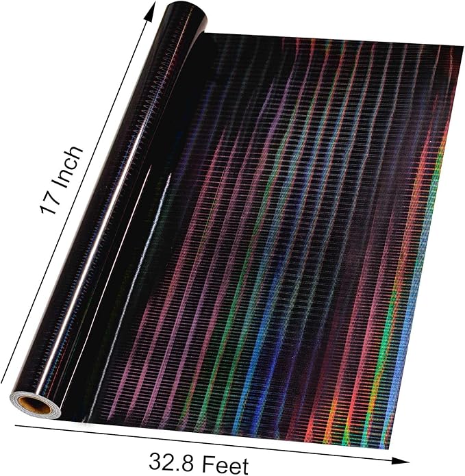 Burymento Black Wrapping Paper Roll, Metallic Holographic Stripe Gift Wrap for Birthday, Valentines, Mothers day, Graduation, Wedding, Fathers day, Baby Shower, Christmas (17 IN x 32.8 FT)