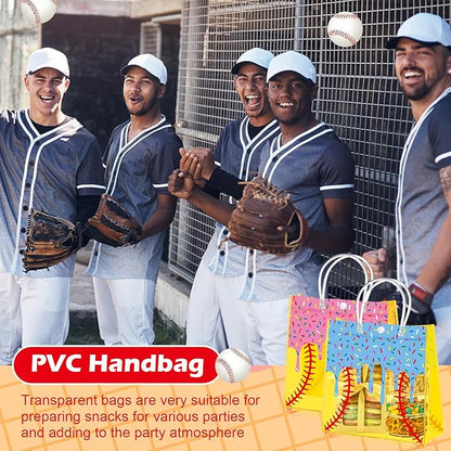 Abbylike 24 Pcs Drip Ice Cream Softball Clear PVC Gift Bag with Handles Candy Gift Treat Bags for Birthday Game Celebration Sports Theme Party Decorations