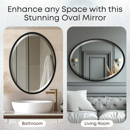 OVALCREST - Oval Wooden Beveled Wall Mirror for Home Decor, Bathroom, Vanity, Bedroom, Living Room, Hallway - London Style (Matte Black) 41.1 x 31.1