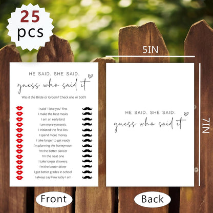 Bridal Shower Games, He Said She Said, 25Pcs Minimalist White Double-Sided Bridal Game Cards, Wedding Shower Games for Guests, Engagement Bachelorette Party Supplies - A12