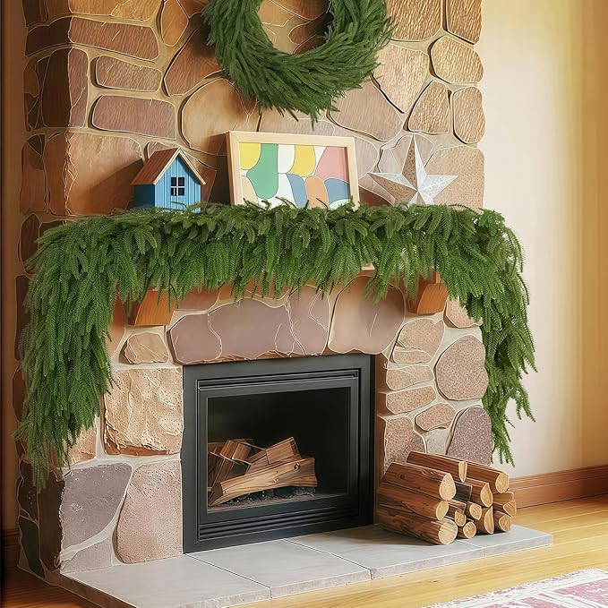 4 Pcs 6FT Christmas Garland, Christmas Decorations, Artificial Norfolk Pine Garland, Faux Greenery Garland for Mantle Fireplace Table Door Wall Upstairs Indoor Outdoor Holiday Xmas Decor