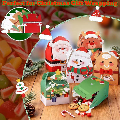 Muswarm 24 PCS Christmas Small Gift Boxes, Xmas 3D Cartoon Paper Boxes for Presents with Handles, Candy Treat Cookie Box, School Classroom Holiday Party Favor Supplies, 6 Designs