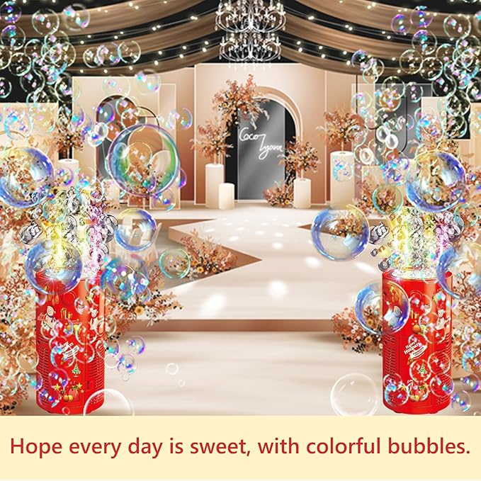 4PCS Fireworks Bubble Machine with 240ml Bubble Solution, Portable Automatic Bubble Machine with Lights and Closeable Music, Bubble Maker Toys for Kids Outside Activities Parties Wedding Christmas