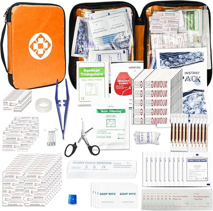 300Piece Portable First Aid Kit Refill Supplies for Car Mini Caming Emergency First Aid Kits Hiking Survival Essential for Outdoor Adventure Emergency Case, Orange 1st Aid