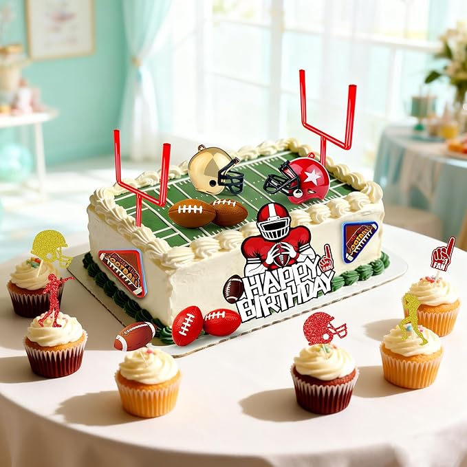 17 PCS Football Birthday Party Supplies Set with Helmet Football Cake Topper Mini Flick Football Games for Themed Celebrations