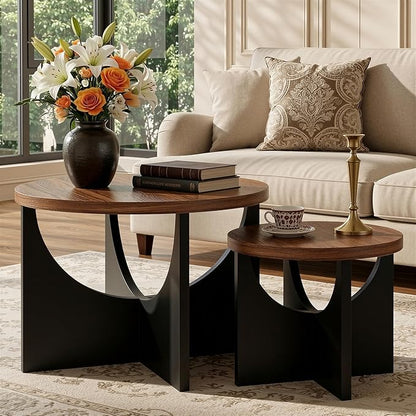 LIKIMIO Nesting Coffee Tables Set of 2, 23.6" Small Round Side Tables