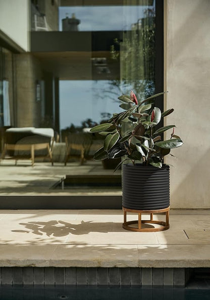 Veradek Mod Series Raised 13" Short Planter for Patio & Backyard | Durable Plastic-Stone Material w/Wooden Stand | Modern Décor for Plants & Flowers