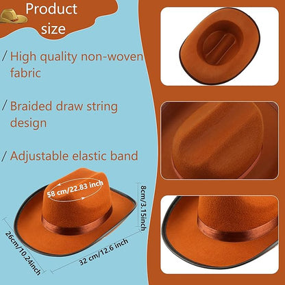 4 Pack Kids Cowboy Hat Felt Western Cowboy Hat Wide Brim Cowgirl Hat for Boys Girls Cosplay Party Costume Accessory