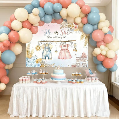 138Pcs Gender Reveal Decorations Kit with Dusty Pink Blue Balloon Garland Arch, Baby Box with Letters, He Or She Cloth Backdrop, Boy Or Girl Gender Reveal Ideas Decor Party Supplies