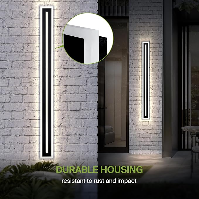 ASD LED 72" Long Wall Mount Light Fixture, Outdoor & Indoor Linear Sconce | 3CCT, Dimmable, Waterproof, Anti-Rust, ETL Listed | 40W 2330LM 3000-5000K 100-277V | Exterior Porch Lighting | Black