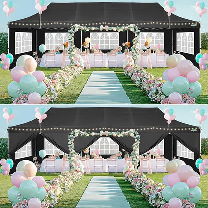 COBIZI 10x30 Pop up Canopy with Roller Bag & 8 Removable Sidewalls, Canopy Tent for Parties, Wedding, and Commercials, Waterproof and Instant Shelter UV50+ Outdoor Gazebo with 4 Sandbags(Black)