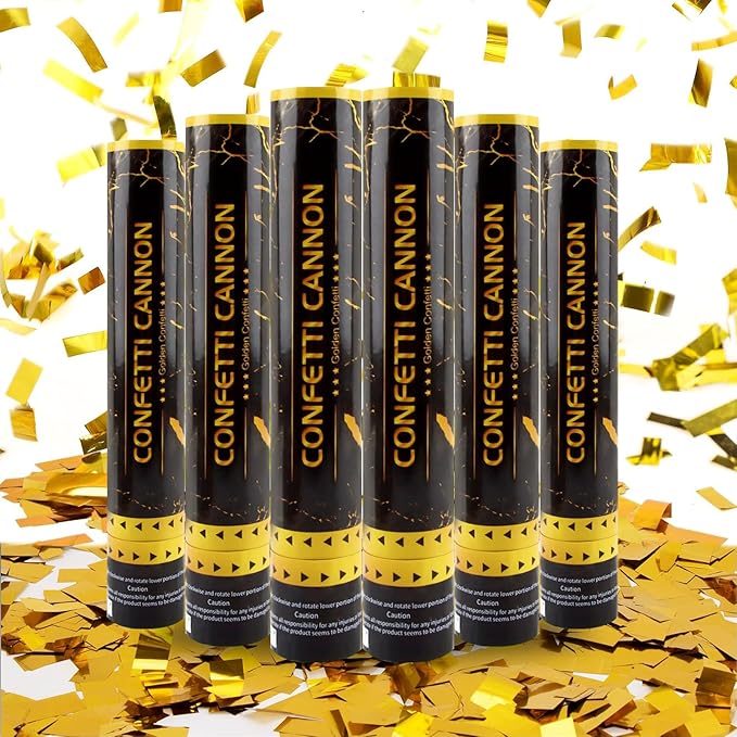 6 Pack Gold Confetti Poppers, 12 Inch Confetti Cannon Party Poppers Shooters for Birthday, Wedding, Graduation, Anniversary, Parties, Christmas, New Year's Eve
