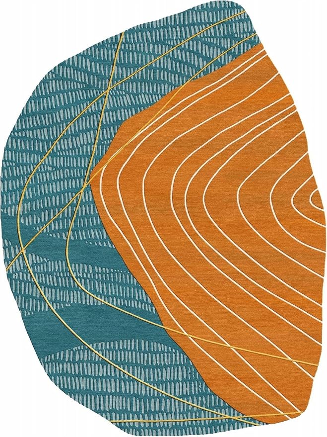 Teal Blue Orange Geometric Lines Abstract Irregular Rug 2x3 Mid Century Modern Washable Carpet for Living Room Bedroom Diningroom Durable Big Area Rug Boho Art Laundry Bathroom Kitchen Non Skid Mat