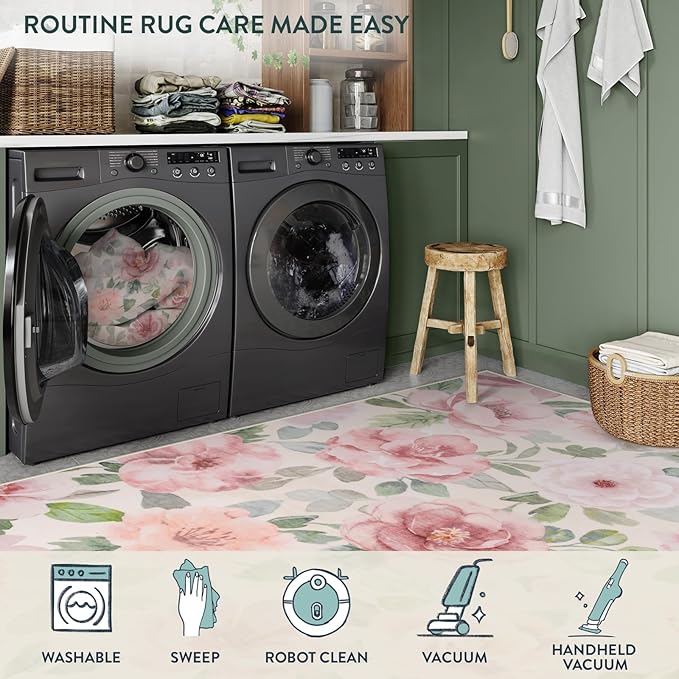Lahome Floral Washable Rugs 3x5,Entryway Rug Soft Bedroom Rugs Ultra-Thin Home Decor Small Carpet for Bathroom Kitchen Rugs Kids Room,Office,College Dorm 3x5（Beige/Multi