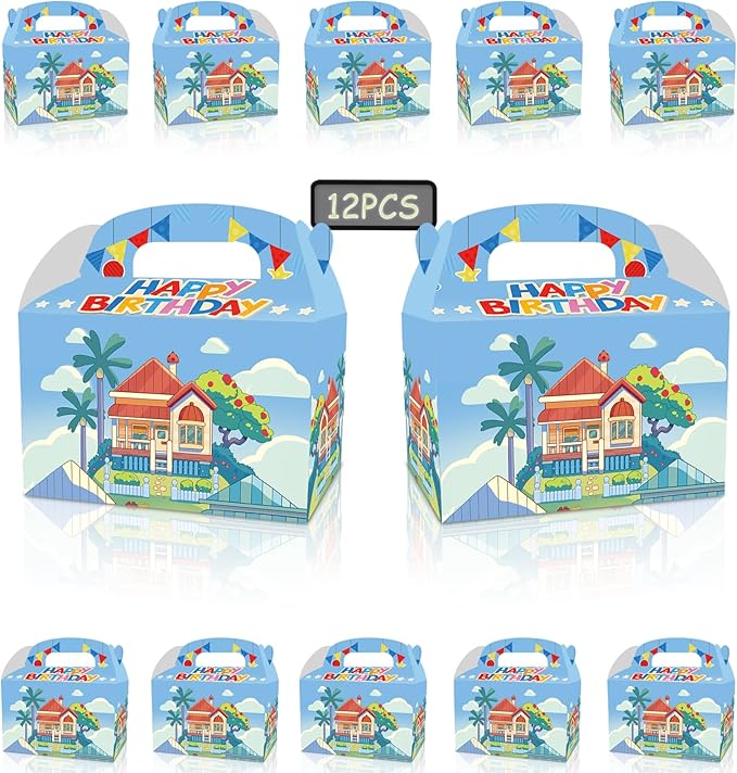 12PCS Cartoon Blue Dog Birthday Party Supplies,Blue Party Decorations bags, candy boxes Birthday Party favors