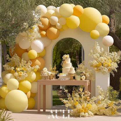 AULE Yellow Balloon Arch Kit 155Pcs Mustard Macaron Yellow White Balloons Garland for Sunflower Birthday Bee Graduation Anniversary Gender Reveal Baby Shower Theme Party Decoration