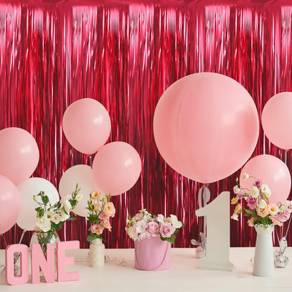 GOER 3.2 ft x 9.8 ft Metallic Tinsel Foil Fringe Curtains Party Photo Backdrop Party Streamers for Birthday,Graduation,New Year Eve Decorations Wedding Decor (3 Pcs,Burgundy)