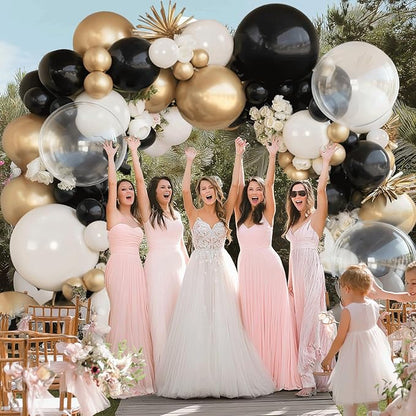 Black and White Sand Balloons Arch Kit, 128pcs Matte Black White Cream Balloons Garland Kit with Chrome Gold Clear Balloons for Birthday Party Graduation Wedding New Year Eve Decorations