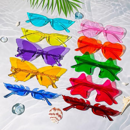 Pibupibu 36 Pcs Rimless Heart/Star/Butterfly/Flame/Cateye Party Sunglasses Bulk for Women Men, Fun Bachelor Party Glasses