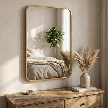 24x36 Inch Matte Gold Bathroom Vanity Mirrors | Flush Mount Deep Set Metal Wall Mirror for Over Sink | HD Shatterproof Glass, Rustproof | 1 Pack