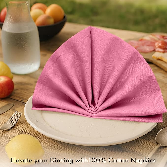 Ruvanti Cloth Napkins Set of 12, 100% Cotton High GSM 18x18 Inches Soft, Washable, Highly Durable & Absorbent, Perfect for Parties, Christmas, Thanksgiving Dinners – Pink Bubblegum