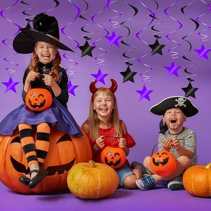 BEISHIDA Black Purple Star Halloween Hanging Swirl Decorations, Halloween Party Supplies for Horror Party Wedding Baby Shower Birthday Decorations,Pack of 15