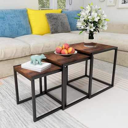Nesting Table Set of 3 Side Tables, Modern Coffee Table Stacking End Table