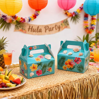 XAGLVV 24 Pack Shiny Teal Paper Gable Boxes,6.2 Inch Candy Boxes with Handle, Snack Party Favor& Gift Cookie bags for kids Birthday,Wedding, Baby Shower, Graduation.