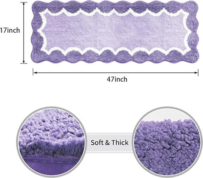 Cute Scalloped Purple Bathroom Rugs Mat,Non Slip Absorbent Quick Dry Bath Mats for Shower Room,Microfiber Bath Mats for Bathroom Floor Washable Carpet for Shower Tub Sink Bedroom,17"x47"