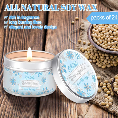 MTLEE 24 Pcs Snowflakes Baby Shower Party Favors Candles Lavender Scented Baby Shower Favors for Guests Rustic Tealights Candles Gender Reveal Return Gifts Girl Boy(1.2 Oz, Blue)