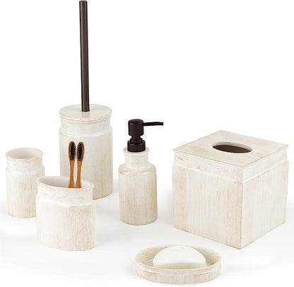 Creative Scents Rustic Luxe Bathroom Accessory Set - 6 Piece Modern Bathroom Sets Accessories Features: Toilet Brush and Holder, Tissue Cover, Soap Dispenser, Toothbrush Holder, Soap Dish & Tumbler