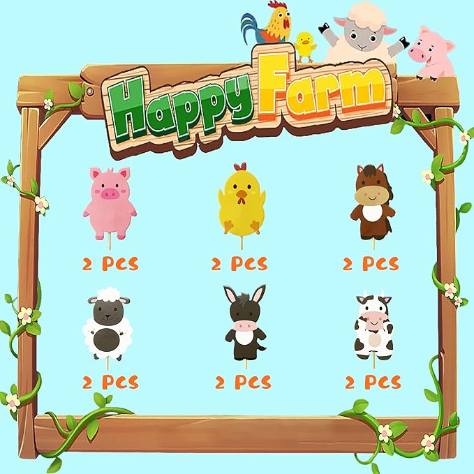 TSJ 24PCS Animal Themed Costume Hats Birthday Party Headband, Farm Cupcake Toppers for Farm Themed Party Favors