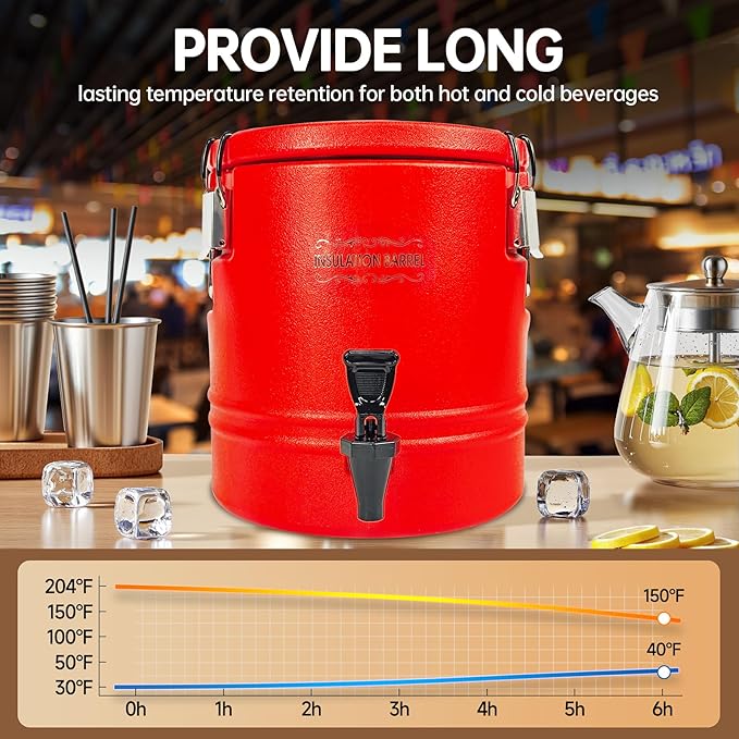 12L Insulated Barrel, 3.2 Gallon Ice Bucket, Leakproof Hot & Cold Drink Dispenser with Spigot, 304 Stainless Steel Liner, Portable Water Cooler for Camping, Party, Coffee Bar, Picnic