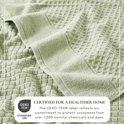 Great Bay Home Bath Towels - 100% Cotton 6 Piece Bath Sheet Set - Diamond Waffle Weave - Absorbent, Durable, Quick-Dry Towels for Bathroom (Pale Green)