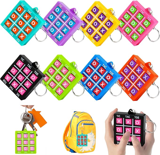 16PCS Tic Tac Toe Game Birthday Party Favors Goodie Bags Stuffers for Kids 3-5 4-8 8-12 Summer End of Year Student Gifts from Teacher Classroom Treasure Carnival Prize Box Return Gift Pinata Keychain