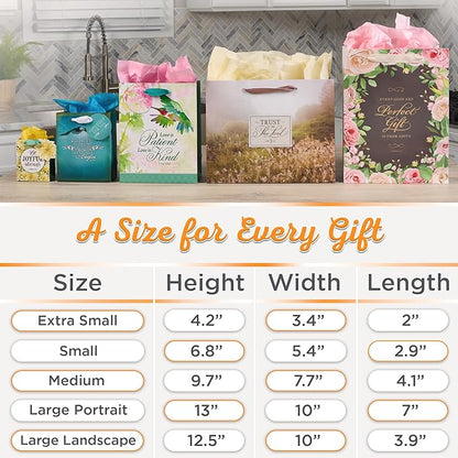 Christian Art Gifts Decorative Large Landscape Gift Bag w/Card & Tissue Paper Set for Women: Everything Through Christ - Phil. 4:13 Inspirational Bible Verse Golden Floral, Pastel Pink & Iris Brown