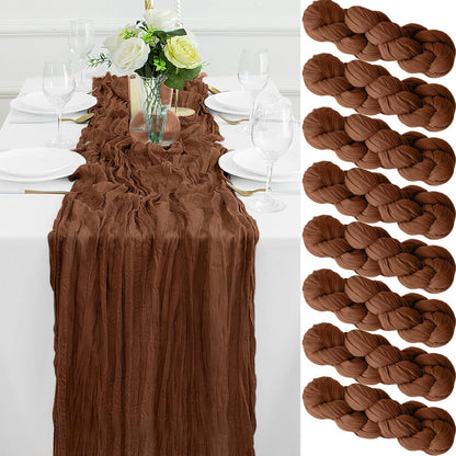 8Pack Brown Table Runner 10FT Cheesecloth Table Runner 35x120Inch Long Boho Cheese Cloth Table Runners Rustic Gauze Table Runners for Party Wedding Bridal Shower Baby Shower Decorations