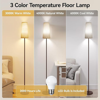 SUNMORY Floor Lamps for Living Room/Bedroom/Office, Standing Lamp with LED Bulb, 3 Color Temperature Tall Lamp, Suitable for Modern/Boho/Farmhouse and Other Home Decor Styles, Brown Floor Lamp