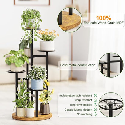 Metal Black Plant Stand Indoor Outdoor,5 Tier Tall Flower Pot Holder Potted Display Rack Shelf, Heavy Duty Plant Shelf for Patio Garden Balcony Living Room Bedroom - BlackS
