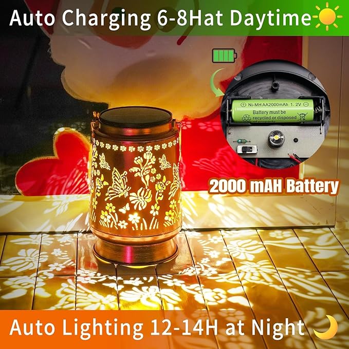 Large Solar Lanterns Outdoor Waterproof, Mothers Day Gifts Butterfly Birthday Gifts for Women Men, Metal Hanging Solar Lantern Lamp for Yard, Lawn, Patio, Backyard, Butterfly Garden Decor Outside