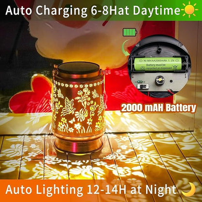 Large Solar Lanterns Outdoor Waterproof, Mothers Day Gifts Butterfly Birthday Gifts for Women Men, Metal Hanging Solar Lantern Lamp for Yard, Lawn, Patio, Backyard, Butterfly Garden Decor Outside
