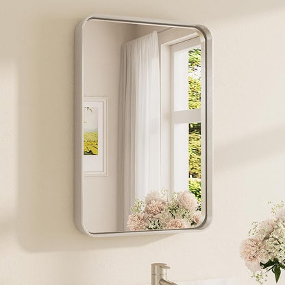 TETOTE Brushed Nickel Bathroom Mirror 16 x 24 Inch for Vanity Metal Framed Mirror Modern Farmhouse for Living Room Entryway(Horizontal/Vertical)