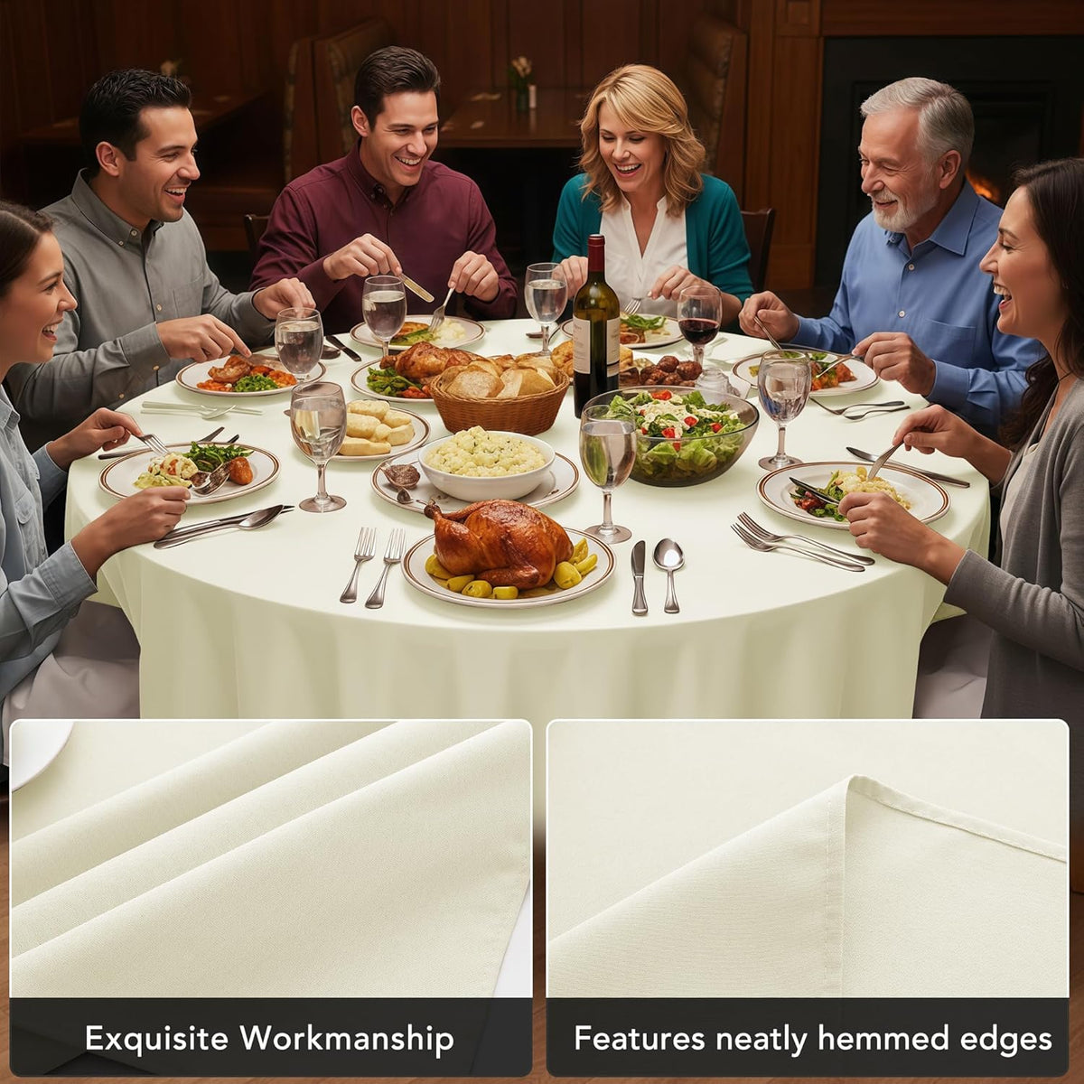 10-Pack Ivory Round Tablecloths, 90 Inches, Stain-Resistant Polyester for 4-5 Ft Round Tables - Washable Table Covers for Weddings, Banquets, Birthday Parties, Events